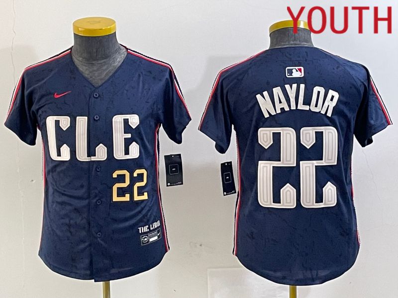 Youth Cleveland Indians #22 Naylor Blue City Edition Nike 2024 MLB Jersey style 2